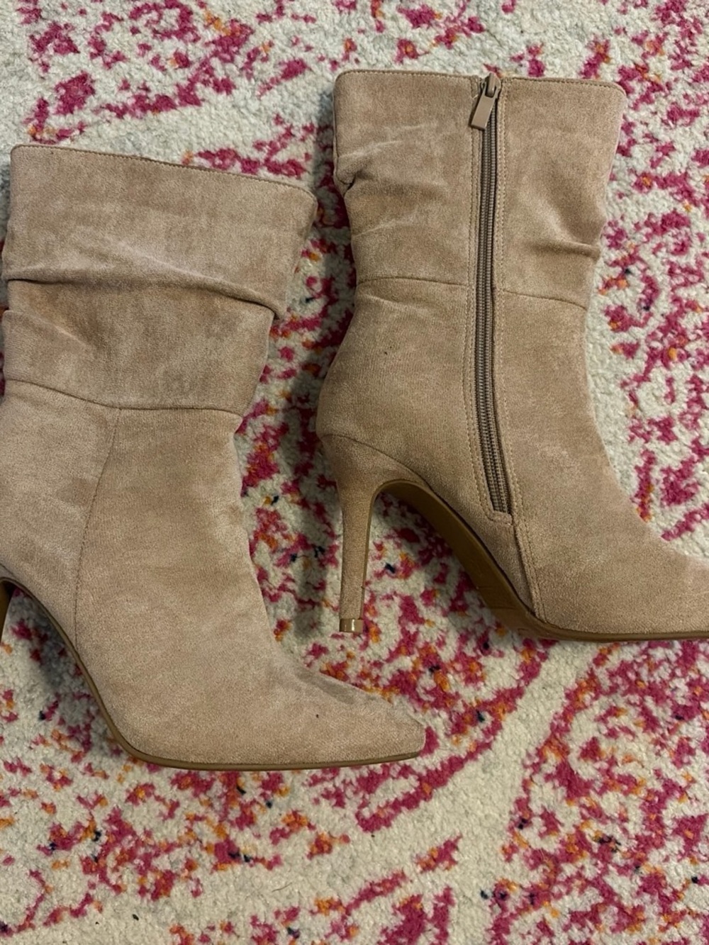TOP Moda Taupe Suede Mid-Calf Stiletto Boot